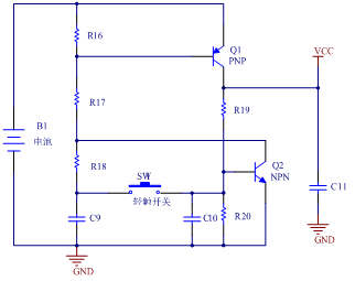 輕觸開關(guān)實現(xiàn)自鎖功能電路圖